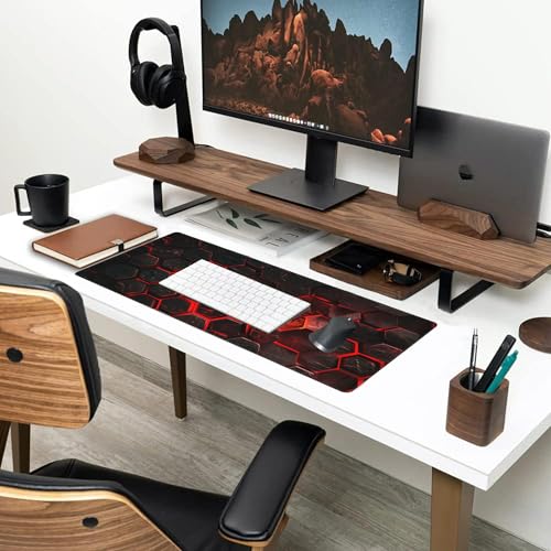 Large Gaming Mouse Pad for Desk,Red Honeycomb Science Technology Desk Mat,Honeycomb Hexagon Desk Pad,Extended Big Computer Keyboard Mouse Pad with Non-Slip Base Stitched Edges 31.5"x11.8" - color: Red Honeycomb Science Technology, size: XL-31.5"x11.8"