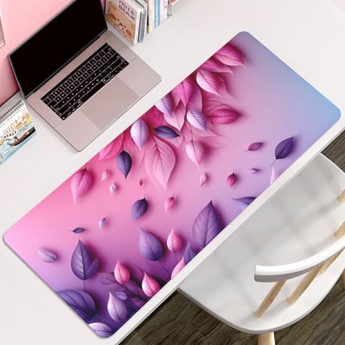 Pink Mouse Pad Desk Mat Large Gaming Mouse Mat Desk Pad,Big Mousepad with Stitched Edge Non-Slip Rubber Base for Office School Home (27.5X11.8 in) - color: pink leaf