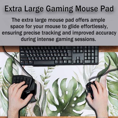 Tropical Leaf Palm Mouse Pad Botanicals Monstera Summer Keyboard Mat Large Gaming Mousepad for Desk,Office,Bed 35.4"X15.7" - color: Tropical Leaf Palm