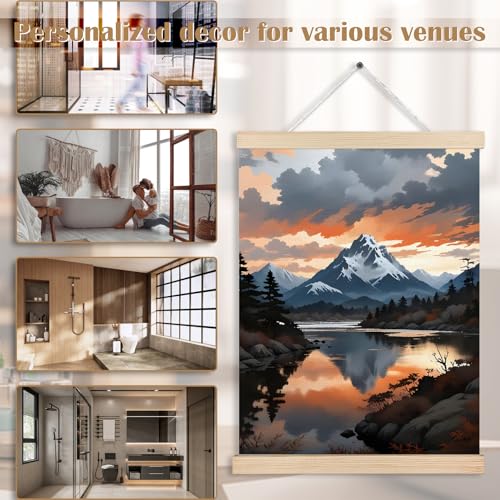 Watercolor Mountain Sunset Lake Canvas Wall Art Poster Hanger Frames, Scenic Nature Landscape Wall Decor Prints for Lake House Cabin Home Living Room, 12x16 Inch - color: Mixed colors (blues, oranges, greens)