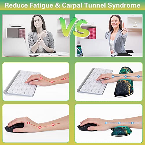 Canjoy Gaming Mouse Pad Set, 4-in-1 XXL Large Mouse Pad + Keyboard Wrist Rest Support+ Coaster, (35.4×15.7 in) Extended Desk Pad Memory Foam Non-Slip Desk Mat for Home Office - color: Dark Green Gold Marble
