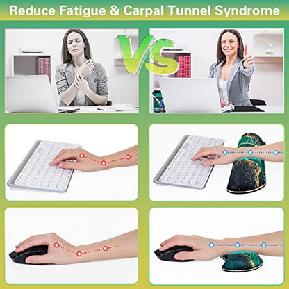 Canjoy Gaming Mouse Pad Set, 4-in-1 XXL Large Mouse Pad + Keyboard Wrist Rest Support+ Coaster, (35.4×15.7 in) Extended Desk Pad Memory Foam Non-Slip Desk Mat for Home Office - color: Dark Green Gold Marble