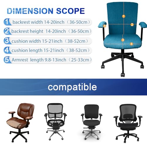 Tallew 4 Pcs Office Chair Covers Set Computer Universal Protective Stretchable Chair Seat Covers Desk Armrest Slipcovers Pads Office Cushion Backrest for Rotating (XL,Emerald Green) - color: Emerald Green