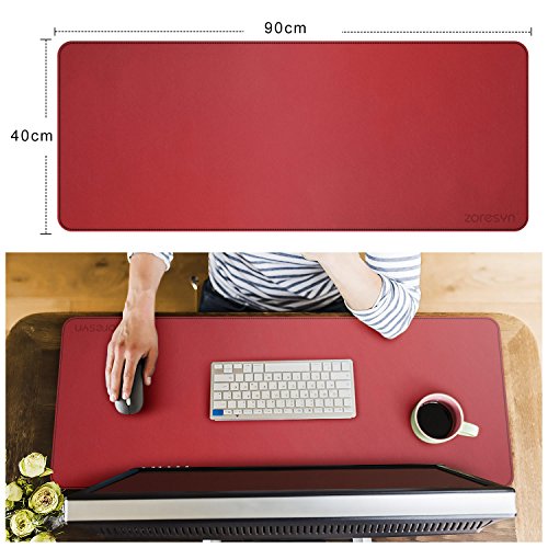 ZORESYN XL PU Leather Desk Mat 35.4"x15.8" – Large Waterproof Keyboard & Mouse Pad, Comfortable Surface for Typing & Writing, Easy-Clean Rollable Desk Protector for Office/Home/School (Red) - color: Red, size: 35.4L x 15.8W inches