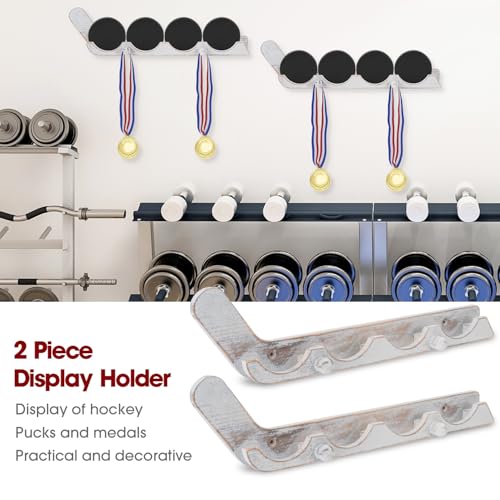 2 Pack Hockey Puck Display Cases for Fathers Day Gift - Wooden Wall Mount Holder with Hook - Hockey Puck Holder Living Room Stick Decor Accessory for Player Team Gift - Oldwood - color: Oldwood
