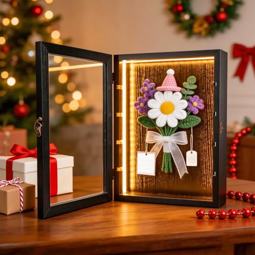 Challenge Coin Display Case with Lights Medals Collectible Figures Display Box with Led Lighting Cabinet Clear Acrylic Holder Shadow Box Wall Mounted Rack Shelf Storage Box for Bobble Heads Black