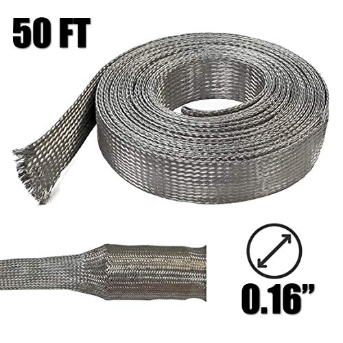 Electriduct 1/4" Tinned Copper Metal Braid Sleeving Flexible EMI RFI Shielding Wire Mesh (0.16" Diameter) - 50 Feet - size: 0.25 Inch (0.16" Dia) | 50 Feet