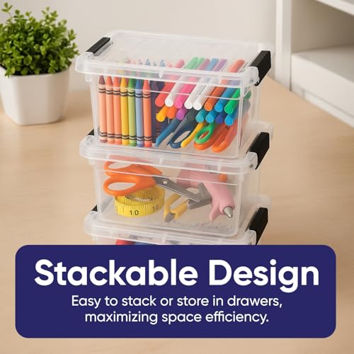 Superio Mini Storage Container Plastic Crayon Box Art Supplies and Sewing Case Stackable Clear Small Organizer for Beads, Stationery, Chalk, and Food, 1.05 Quart, 5 Pack - size: 1.05 Quarts, style: 5 Pack