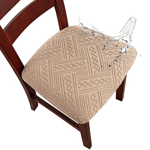Genina Chair Seat Covers Waterproof Dining Room Chair Covers 2 Pack Stretch Seat Covers for Dinning Room Chair Protector Slipcover for Kitchen, Hotel (2, Pattern1-Khaki) - color: Pattern1-khaki