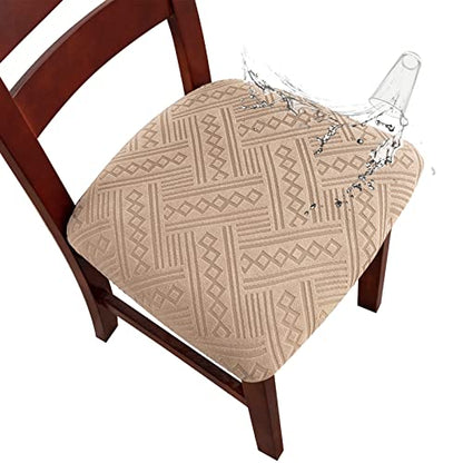 Genina Chair Seat Covers Waterproof Dining Room Chair Covers 2 Pack Stretch Seat Covers for Dinning Room Chair Protector Slipcover for Kitchen, Hotel (2, Pattern1-Khaki) - color: Pattern1-khaki