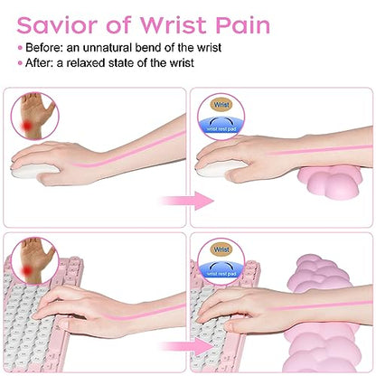 JIKIOU Upgrade Leather Cloud Keyboard Wrist Rest, Cloud Wrist Rest with Non-Slip PU Base, Comfortable Memory Foam Wrist Rest for Computer Laptop Mac Gaming Office and Pain Relief Christmas Wish Gift - color: 05pink With Lilac