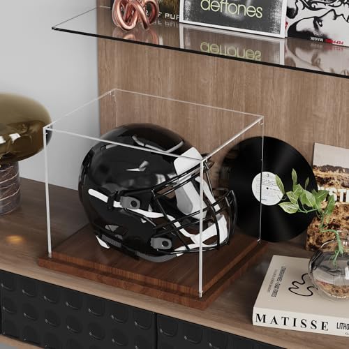 VGMiu Football Helmet Display Case with Wood Base, Clear Acrylic Helmet Display Box Dustproof Displays Case for Helmets, Sports Collectibles, Memorabilia Displays - size: Football Helmet Case
