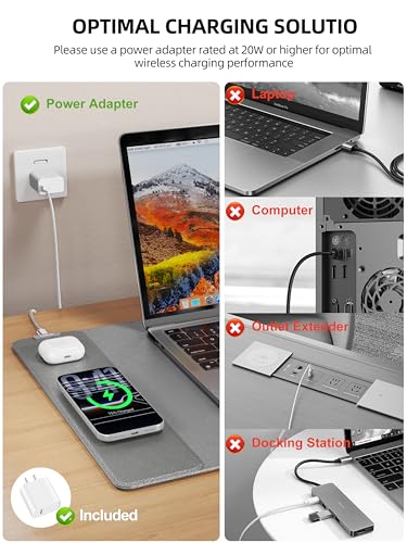 TopMade Mouse Pad with 15W Wireless Charging, XXL Large Leather Desk Mat, Waterproof Gaming Mousepad Home Office Desk Pad Protector, Gray (Includes 20W PD Power Adapter & 6.56ft Woven Cable) - color: Gray With Adapter
