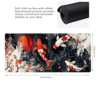 Koi Fish Large Mouse Pad,Gaming Keyboard Desk Pad,Extended Mouse Mat Non-Slip Rubber Base with Stitched Edges for Office Game Home XXL 35.4"x15.7" - color: Koi Fish, size: 35.4L x 15.7W inches