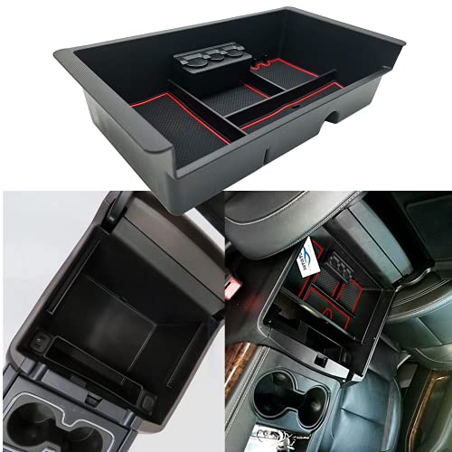 Center Console Tray Organizer Compatible with 2014-2018 GMC Sierra Accessories, (2015-2020) Yukon/Chevy Tahoe Silverado Suburban, Armrest Storage Box Replaces 22817343 (Red) - color: Red