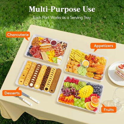 Lifewit 4 Pcs Extra Large Serving Tray for Party, 16" x 12" Reusable Plastic Food Serving Platter for Dessert, Fruit, Cookie, Appetizers & Charcuterie, BPA-Free White Catering Trays for Buffet Display - size: Extra Large (16" x 12")