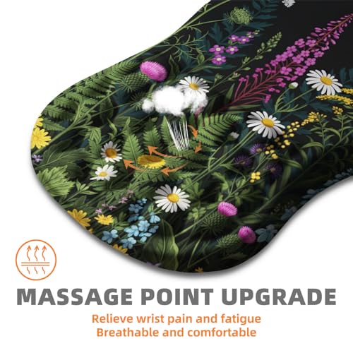 Ergonomic Mouse Pad with Wrist Rest, Memory Foam Wrist Support for Carpal Tunnel Pain Relief, Massage Design Mousepad and Non-Slip Base for Office and Gaming, 12x8 Inch, Weeds - color: Weeds