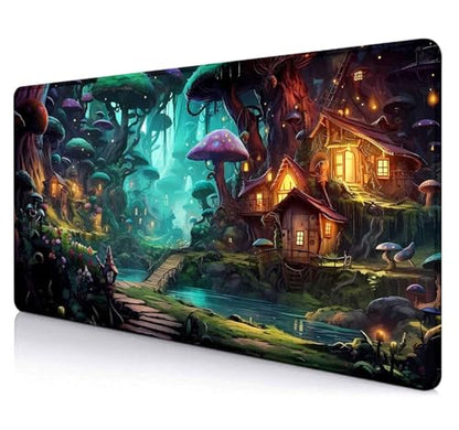 Mushroom Anime Desk Mat, Fairy Forest Large Gaming Mouse Pad for Laptop Computer, Tabletop Magic Play Mats Full Desk Mouse Pads, Fantasy Art XXL Playmat Mousepad - color: Fairy Forest Mushroom