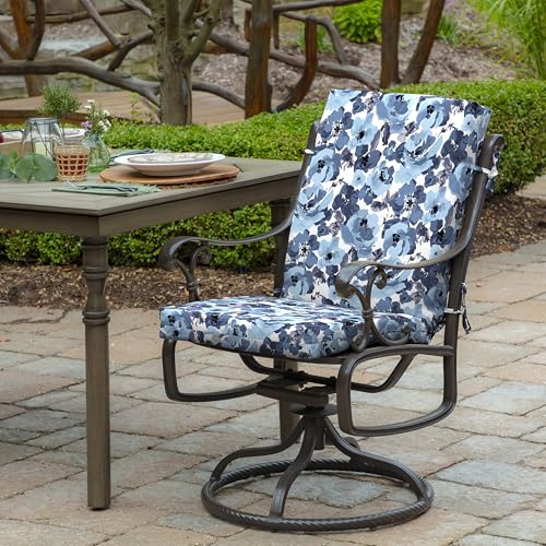 Arden Outdoor Midback Chair Cushion, 18 x 16.5, Rain-Proof, Fade Resistant Blue Garden Floral - color: Blue Garden Floral