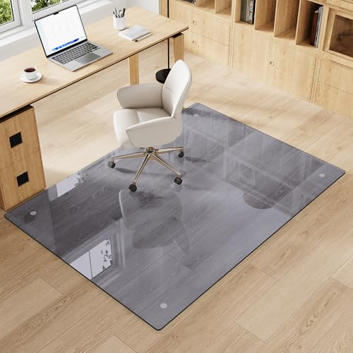 Tempered Glass Gray Chair Mat for Carpet & Hard Floor, 40"x48" Office Chair Mat - Heavy Duty & Scratch Resistant, Non-Slip Pads, Rounded Corners & Polished Edges - color: Grey, size: 40"x48"