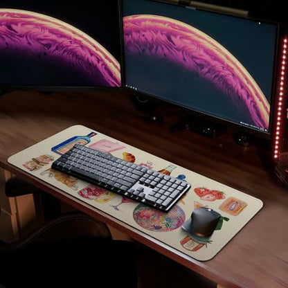 MAY FLOWER Gaming Mouse pad, Large Laptop Mousepad, Full Keyboard Mat, Long Computer Mouse Mat for Home and Office, Anti-Slip Rubber Base, 31.5 x 11.8 Inches (Cozy Stickers) - color: Cozy Stickers