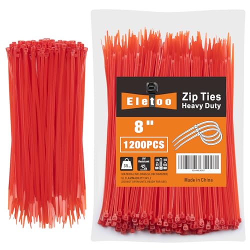 8 Inch Red Zip Ties 1200 Pack, 35 LBS Tensile Strength, Self-Locking Nylon UV Resistant Cable Ties for Indoor and Outdoor - color: Red, size: 8inch (1200 PCS)