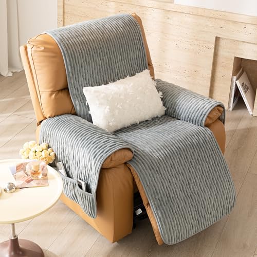 Recliner Chair Covers That Stay in Place, Waterproof Recliner Sofa Cover, Non-Slip Chair Protector, Washable Furniture Cover for Dogs, Cats and Kids (Bluegray, 23.6" Recliner Chair) - color: Bluegray