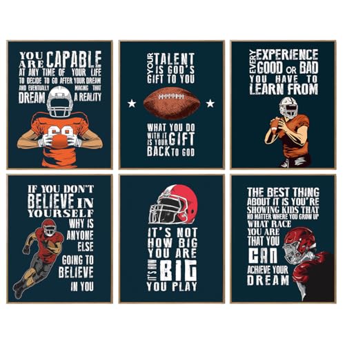 Inspirational Football Wall Art Motivation Posters For Kids Room - Sports Decor Set Of 6 (8x10")