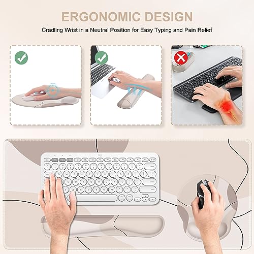iCasso Large Gaming Mouse Pad Wrist Support Set, Desk Mat, 4in1 XXL Mousepad + Keyboard Wrist Rest+Mouse Wrist Rest+Coaster Set with Ergonomic Design for Home Office Table Computer-Brown Art - color: Brown Art