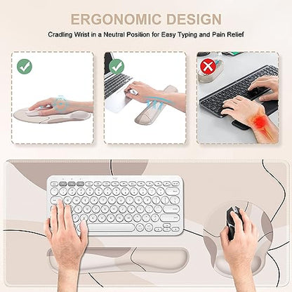 iCasso Large Gaming Mouse Pad Wrist Support Set, Desk Mat, 4in1 XXL Mousepad + Keyboard Wrist Rest+Mouse Wrist Rest+Coaster Set with Ergonomic Design for Home Office Table Computer-Brown Art - color: Brown Art