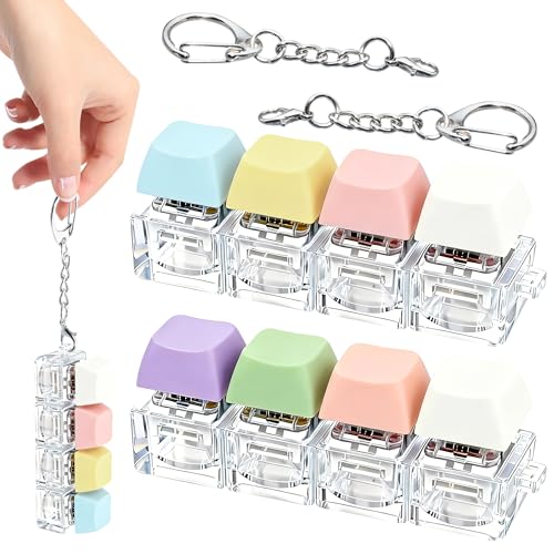 2 PCS 4-in-1 Keyboard Fidget Toy Keychain, Finger Clicky Button Toy Stress Relief Keychain with Swappable Keycaps, Mini Mechanical Key Fidget for Office Desk Focus Gifts (Purple Pink White) - color: Purple Pink White