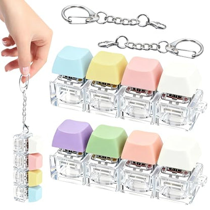 2 PCS 4-in-1 Keyboard Fidget Toy Keychain, Finger Clicky Button Toy Stress Relief Keychain with Swappable Keycaps, Mini Mechanical Key Fidget for Office Desk Focus Gifts (Purple Pink White) - color: Purple Pink White
