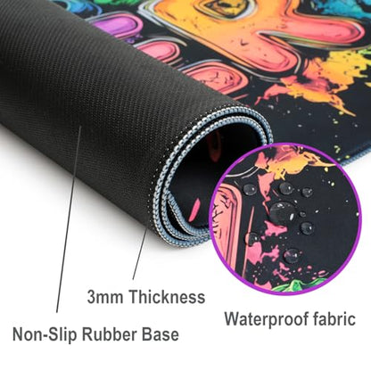 Gamer Blacklight Mouse Pad – UV Reactive Neon Gaming Desk Mat with Skull Design, Waterproof Extended Large Mousepad with Non-Slip Rubber Base for Computer Keyboard – 31.5" x 11.8" - color: Gamer B