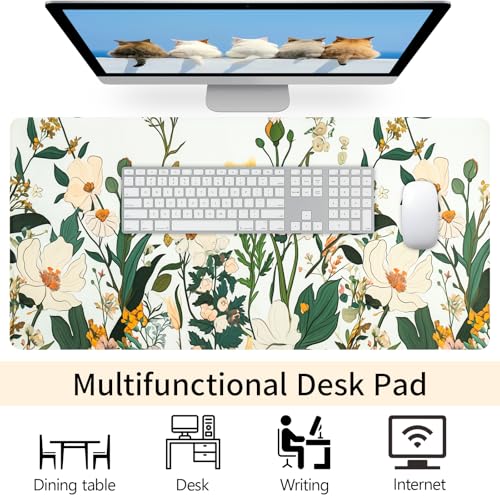 Floral Desk Mat (31.5"x15.7") | Waterproof, Leather, Mouse Pad - color: Yellowflower, size: 31.5" x 15.7"