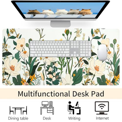 Floral Desk Mat (31.5"x15.7") | Waterproof, Leather, Mouse Pad - color: Yellowflower, size: 31.5" x 15.7"