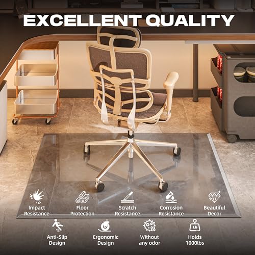 [Tempered Glass] 60“x48” Beveled Edge Glass Chair Mat with Polished Edge Clear Office Chair Mat, Glides Smoothly, Suitable for Carpet or Hardwood Floors (Grey) - color: Grey Beveled, size: 60"x48"