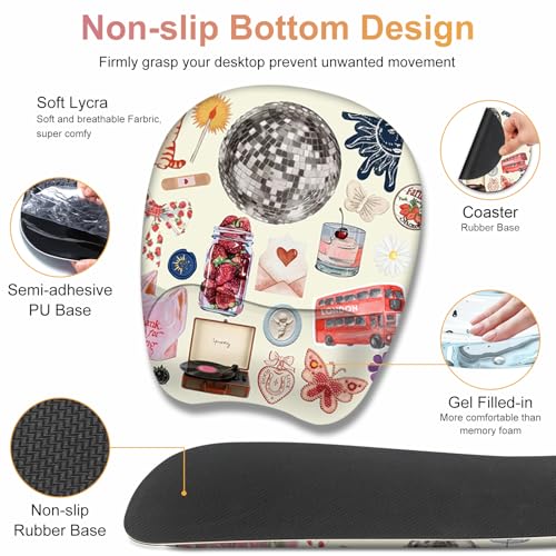 Beige Mouse Pad with Wrist Support 4 in1 Set, XXL Big Game Mousepad + Keyboard Wrist Rest + Mouse Wrist Rest Pad +Coaster Gaming Mat for Home Office Work Computer I Cute Design Stickers - color: Cute Design Stickers