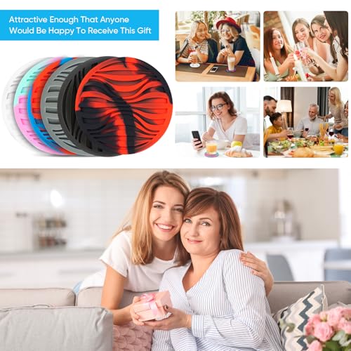 6 Pack Rubber Drink Coasters with Holder, Black Silicone Cups Mat Non-Slip | Coasters for Drinks Non-Stick Outdoor Plastic Coasters Set Thickened Hot- Cold Drink Fits Any Cups Table Rubber Glass Coaster - color: Pure Black-plastic Holder