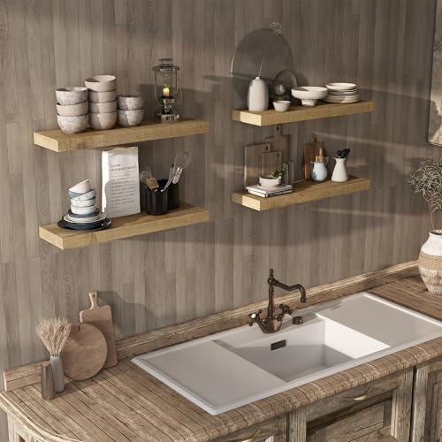 Acovy 30" Unfinished Solid Reclaimed Wood Floating Shelves, Rustic Heavy-Duty Wall Shelves, 8" Deep Floating Shelf for Living Room, Bathroom, Bedroom and Kitchen, Set of 2, Natural - color: Natural, size: 30inches-2p