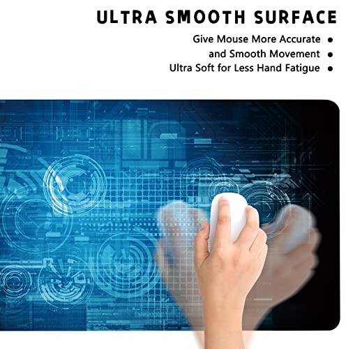 Extended Large Gaming Mouse Pad Abstract Blue Futuristic Tech XXL Size Keyboard Mouse Mat Desk Pad with Non Slip Rubber Base Stitched Edges Office Decor for Women Girls Men,35.4 x 15.7inch - color: Abstract Blue Futuristic Tech