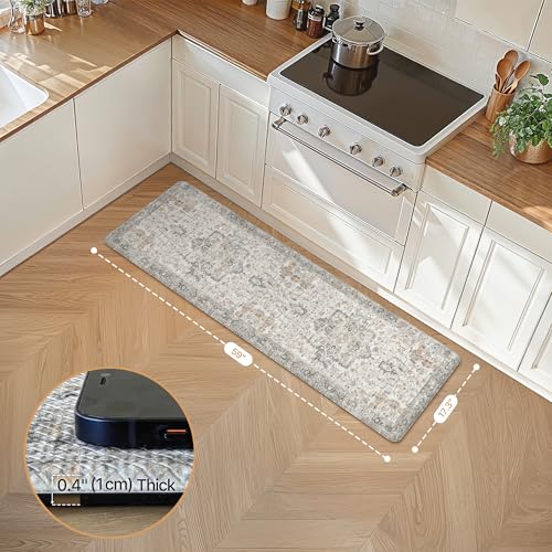 GENIMO Kitchen Mats for Floor, Washable Anti Fatigue Mat for Cushioned, Waterproof Kitchen Rugs, 17.3"x59", Non Slip Comfort Standing Mat Rug for Home, Runner, Sink, Office, Laundry, LightTaupeBrown - color: Light Taupe Brown, size: 59"L x 17.3"W x 0.4"Th
