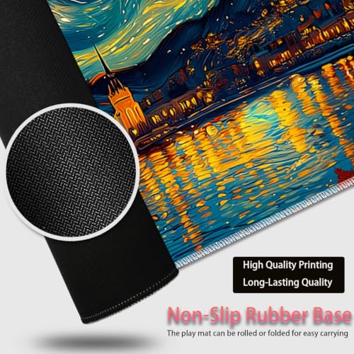 Large Gaming Mouse Pad + Wrist Rest+ Coaster Combo, 31.5 "x 11.8" Durable Non-Slip Extension Table Mat, Suitable for Office and Home, Cat Starry Night Art - color: Cat Starry Night Art