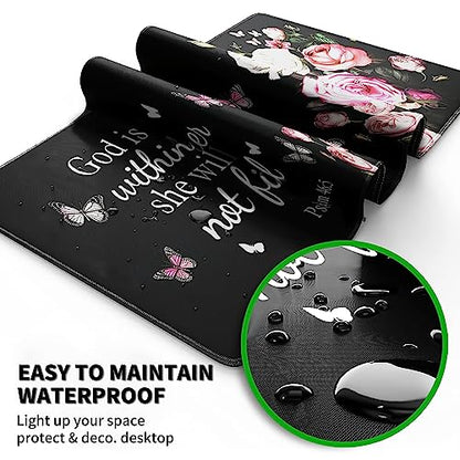Extended Large Gaming Mouse Pad with Coaster - 35.4 x 15.7 Full Desk Mousepad - Stitched Edges - Ultimate Gaming Desk Mat - Bible Flowers - color: Bible FLowers, size: 35.4L x 15.7W inches