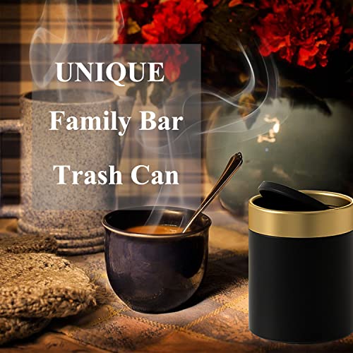 Mini Trash Can with Lid, Metal Small Tiny Mini Trash Bin Can, Mini Countertop Trash Cans for Desk Car Office Kitchen, Swing Top Trash Bin 1.5 L/0.40 Gal (Black) - color: Black