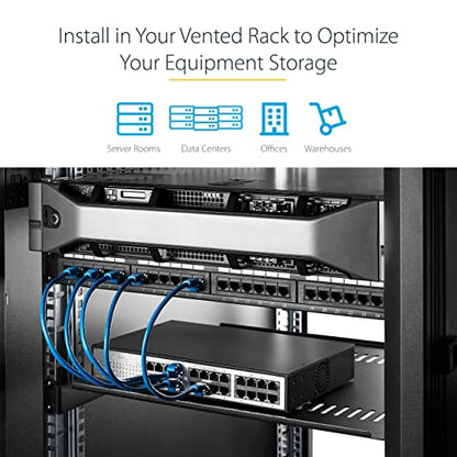 StarTech.com 2U Server Rack Shelf - Universal Vented Rack Mount Cantilever Tray for 19" Network Equipment Rack & Cabinet - Heavy Duty Steel - Weight Capacity 50lb/23kg - 22" Deep Shelf (CABSHELF22V) - size: 22"