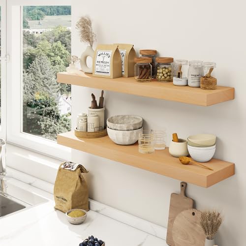 Floating Shelves for Wall, USA-Sourced Beech Wood 30 Inch Wall Shelves Set of 2, Natural Wooden Mounted Picture Ledge Shelf, Nursery Book Storage Shelf Kids Bookshelf Display, Shelf for Bathroom - color: Usa-sourced Beech Wood, size: 30''W, 2Packs