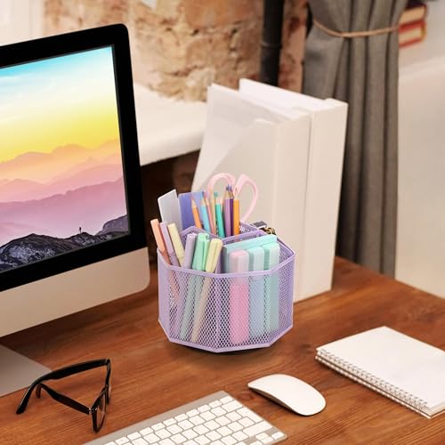 Exerz Desk Organiser/Mesh Desk Tidy Candy/Pen Holder/Multifunctional Organiser 360 Rotating - color: Light Purple
