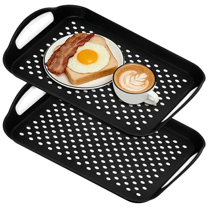 Non Slip Lap Trays with Handles, Set of 2 Food Trays for Eating on Couch, Dishwasher Safe Rectangular Serving Trays for Dinner, Breakfast & Snacks (Black) - color: Black