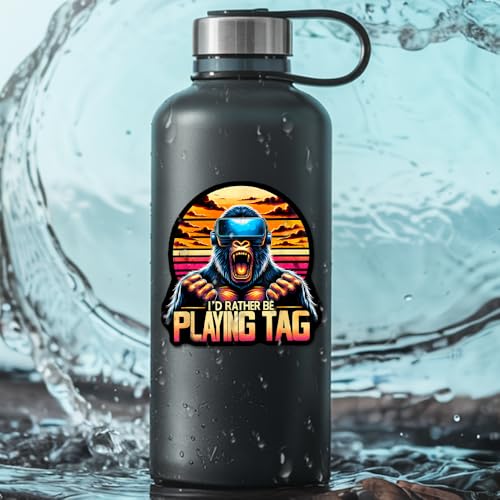 (Set of 5) I'd Rather Be Playing Tag Gorilla Sticker, Wanna Play Mini Games, VR Player Virtual Reality User Hazard Gamer, Come at Me Bro Waterproof Stickers 3 Inches