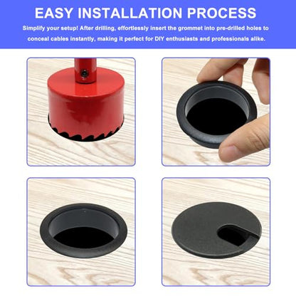 12PCS Desk Grommet,1-3/8Inch(35mm) Cable Grommet Hole Cover with Hole Saw,Ideal Solution for Office Home Table Cable Management Workers - size: 1-3/8"(35mm)